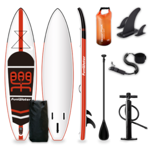 tabla de paddle surf modelo cruise estilo aventura de color negro y naranja con todos los complementos funwater.es tablas de paddle surf